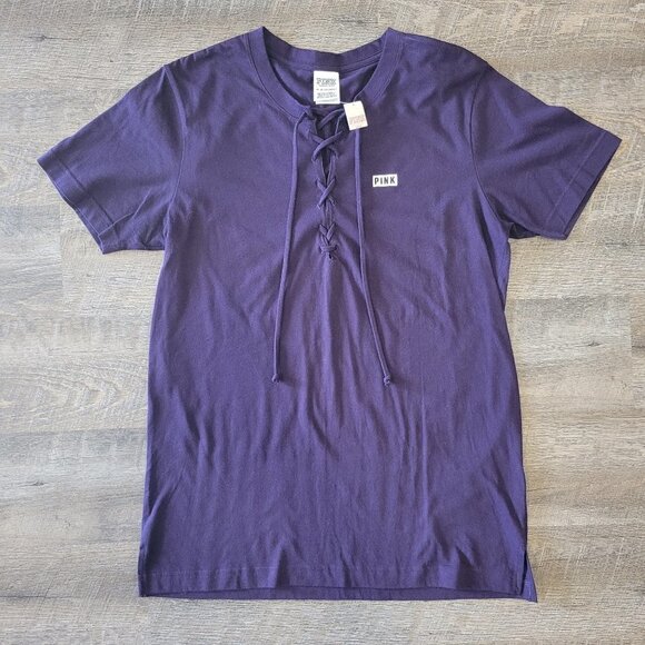 NWT PINK | Victoria's Secret Lace Up Tee Shirt | Sz. XS - Picture 1 of 6